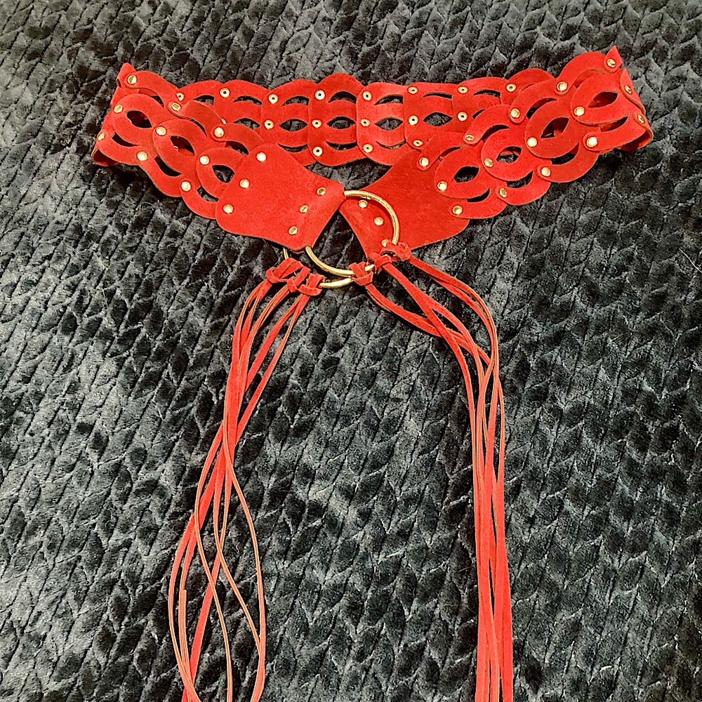 Vintage Boho red suede belt